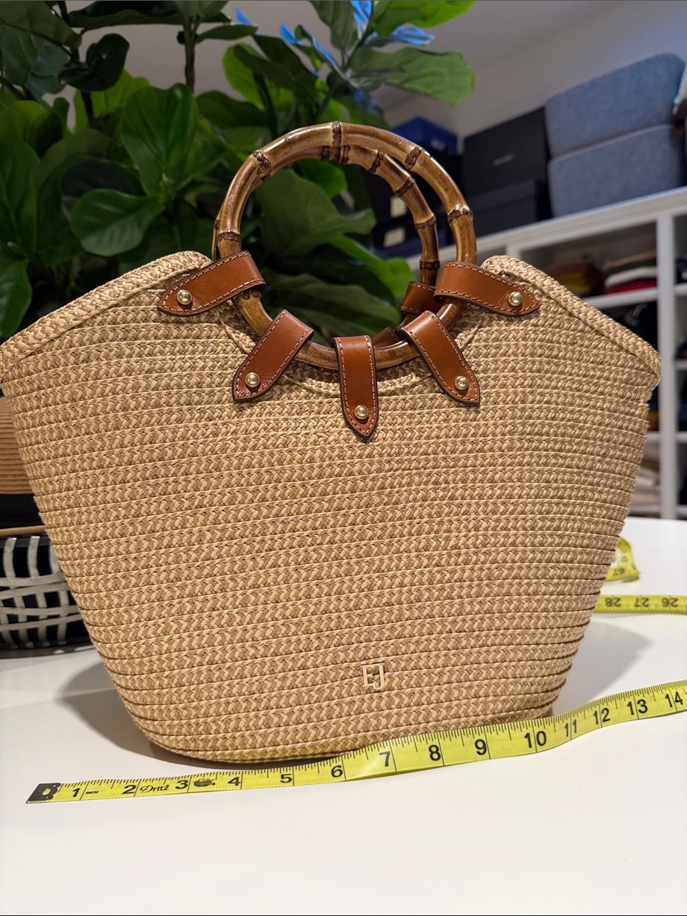 Eric Javits Woven Straw Tote with Bamboo Handles